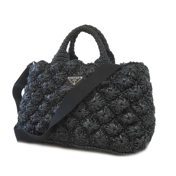 PRADA Handbags - Auth Prada Canapa Women's Raffia Tote Bag Black